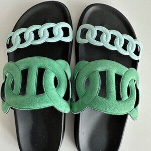 Hermès Femme Extra Sandals Vert Opaline / Bleu Cristaux US 39
